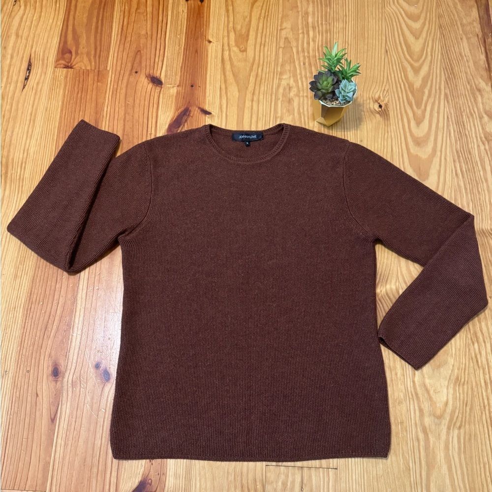 JOHNNY LOVE 100% Fine Merino Wool Crew Neck Sweater Men’s LRG Norwegian Brown